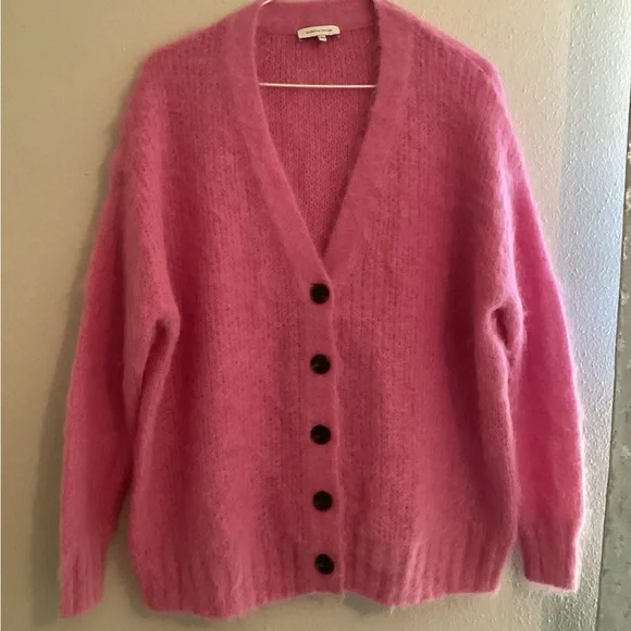 Rebecca Taylor Oversized Pink Brushed Finish Mohair Alpaca Cardigan Size M/L - Picture 3 of 8